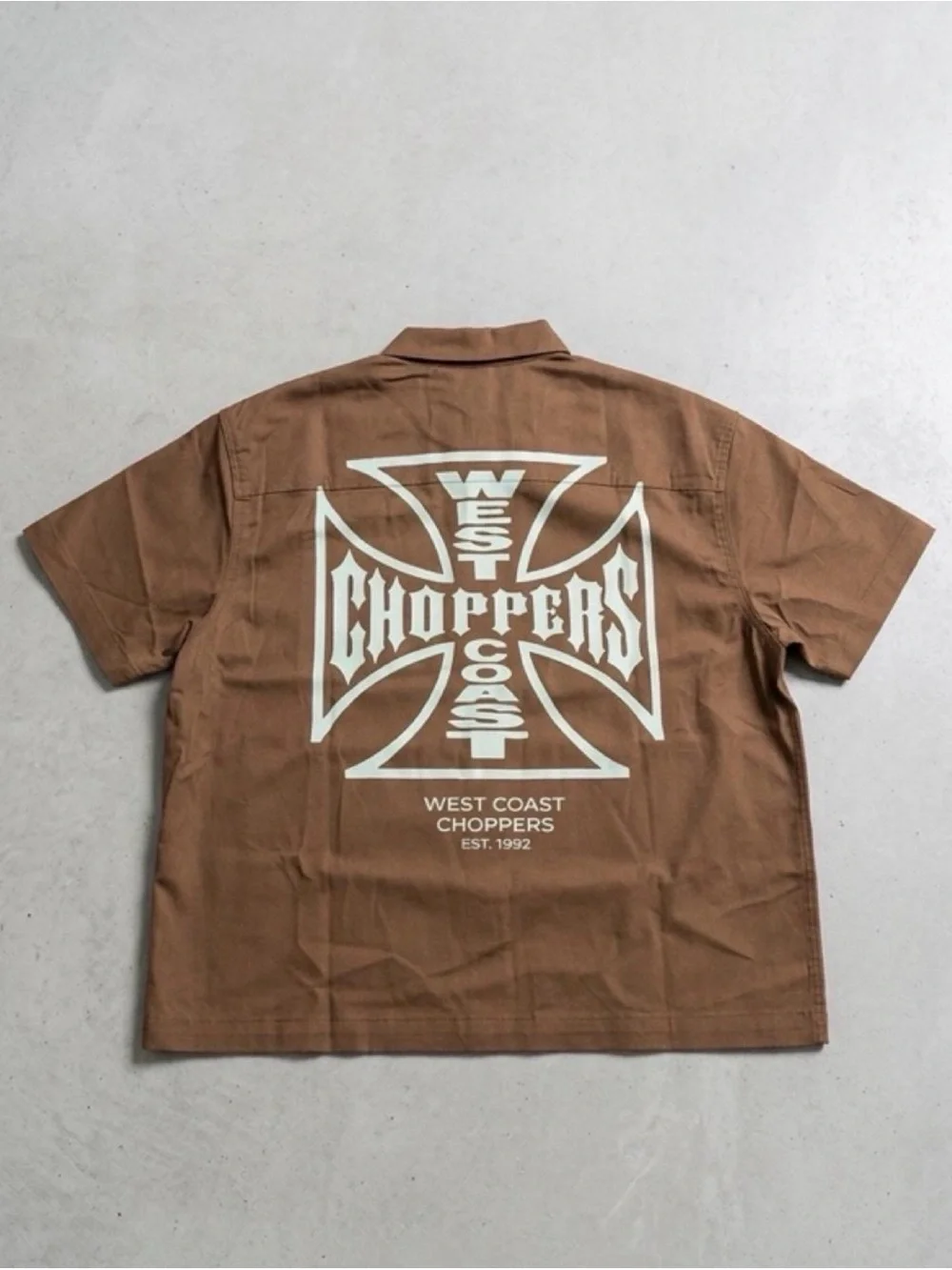 West Coast Choppers Brown Graphic Baggy Button Up Shirt NWT